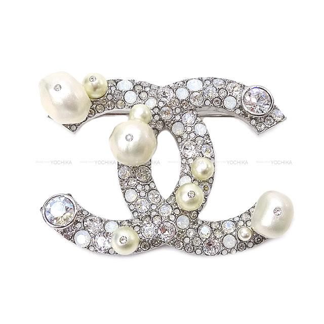 【ご褒美に★】CHANEL シャネル クリスタル ココマーク バロックパール ラインストーン ブローチ シルバー A96841 新品未使用 (CHANEL Crystal Coco Mark Baroque Pearl Rhinestone Brooch Silver A96841[Never used][Authentic])【あす楽対応】#yochikaのサムネイル