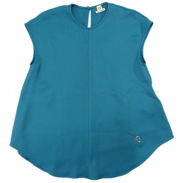【ご褒美に★】HERMES エルメス レディース ブラウス LIFTモチーフ付 #34 ターコイズ レーヨン/シルク 新品未使用 (HERMES Women's Blouse Short sleeve LIFT's Motif #34 turquoise viscose rayon/Silk[Never Used][Authentic])【あす楽対応】#yochikaのサムネイル
