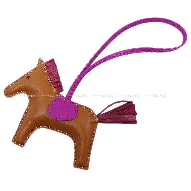 【ご褒美に☆】HERMES エルメス バッグチャーム 白ステッチ "ロデオ/RODEO" MM ゴールドXローズパープルXルビー アニューミロ(ラム) 新品 (Bag Charm "Rodeo" MM Gold/Rose purple/Ruby Agneau Milo)のサムネイル