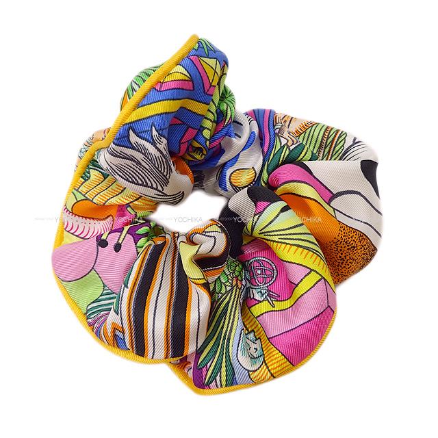 【ご褒美に★】HERMES エルメス シュシュ ヘアゴム パッチワーク "クラウディア アニマポリス" オレンジXマルチカラー シルク 新品 (Scrunchie Hair Elastic Patchwork "Claudia Anima Polis" Orange/Multi-color Silk)のサムネイル