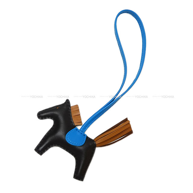 【ご褒美に☆】HERMES エルメス ロデオ PM 黒 (ブラック)/ゴールド/ブルーザンジバル アニューミロ(ラム) バッグチャーム Y刻印 新品未使用(HERMES Rodeo PM Noir (Black)/Gold/Bleu Zanzibar Agneau Milo bag charm[NEVER USED][Authentic])【あす楽対応】#よちかのサムネイル