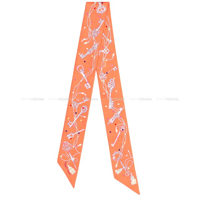 2022Nt HERMES GX cC[ NA|A AvRbg/OXAVG/}`J[ VN100 XJ[t Vigp(2022 SS HERMES Twilly Les Cles a Pois Apricot/Gris Acier/Multi Color Silk100% scarf[EXCELLENT][Authentic])yyΉz#悿