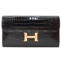 HERMES エルメス コンスタンスロング 黒 (ブラック) クロコダイルアリゲーター ローズゴールド金具 長財布 C刻印 新品未使用(HERMES Constance Long Wallet Noir (Black) Crocodile Alligator Lisse Rose Gold HW long wallet[NEVER USED][Authentic])【あす楽対応】#よちか