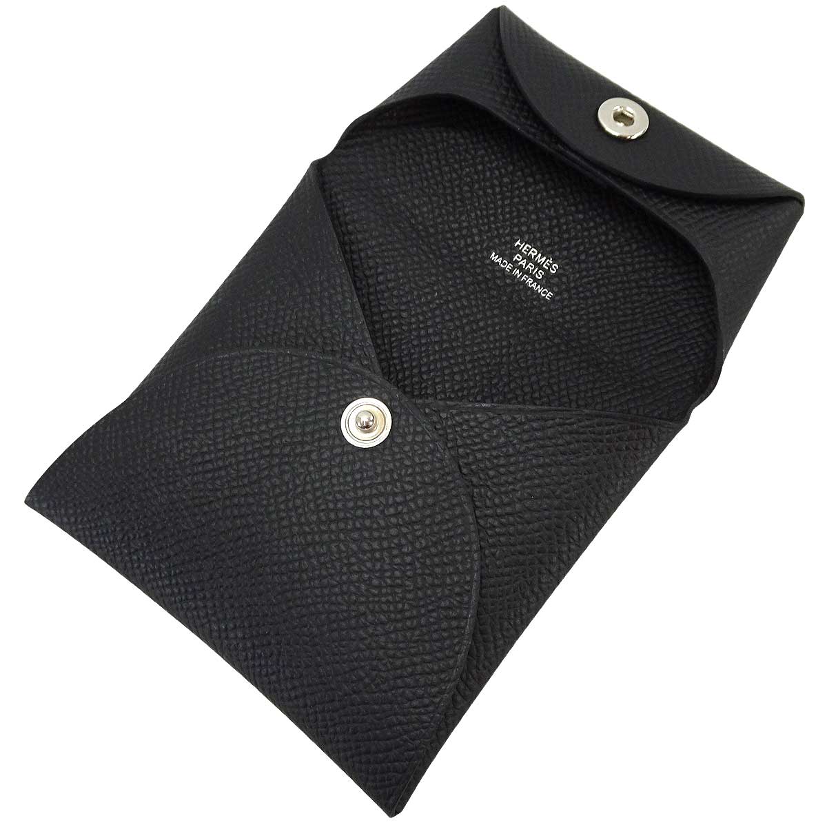 HERMES エルメス バスティア 黒 (ブラック) エプソン シルバー金具 コインケース W...