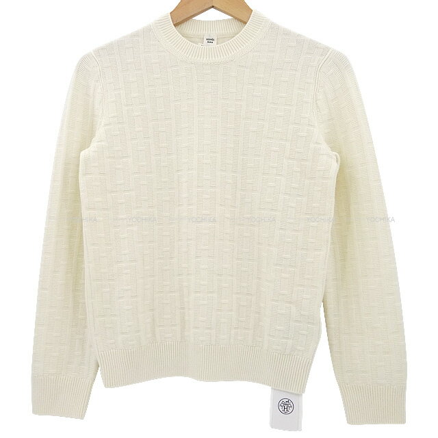 2022N H~ HERMES GX fB[X H`[t u҂ N[lbN jbg #38 u/i` E[100% jbg Vi(2022 AW HERMES Ladies H Motif Ribbed Crewneck Knit #38 Blanc/Nature Wool100% Knit[BRAND NEW][Authentic])yyΉz#悿