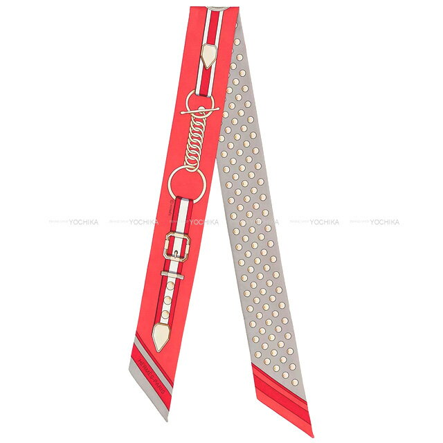 2022年春夏 HERMES エルメス ツイリー グラントゥラララ グリスアシエ/グレナデン/ベージュ シルク100％ スカーフ 新品未使用(2022 SS HERMES Twilly Grand Tralala Gris Acier/Grenadine/Beige Silk100% scarf[NEVER USED][Authentic])【あす楽対応】#よちか