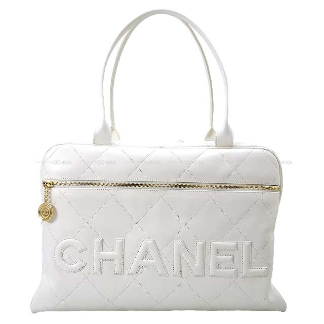 2023年 新作 クルーズ CHANEL シャネル マトラッセ ロゴ マキシ ボーリングバッグ 白 (ホワイト) カーフ ゴールド金具 AS3718 ボストンバッグ 準新品(2023 NEW Cruise CHANEL Matelasse Logo Maxi Bowling bag Blanc (White) Calf Gold HW AS3718 Boston bag)