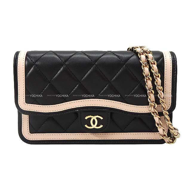 CHANEL シャネル バイカラー フォンケース マトラッセ ココマーク フラップ チェーン 黒 (ブラック)/ベージュ ラムスキン AP3559 ショルダーバッグ 新品未使用(CHANEL Bicolor Phone Case Matelasse COCO Mark Flap Chain Black/Beige Lambskin Shoulder bag)