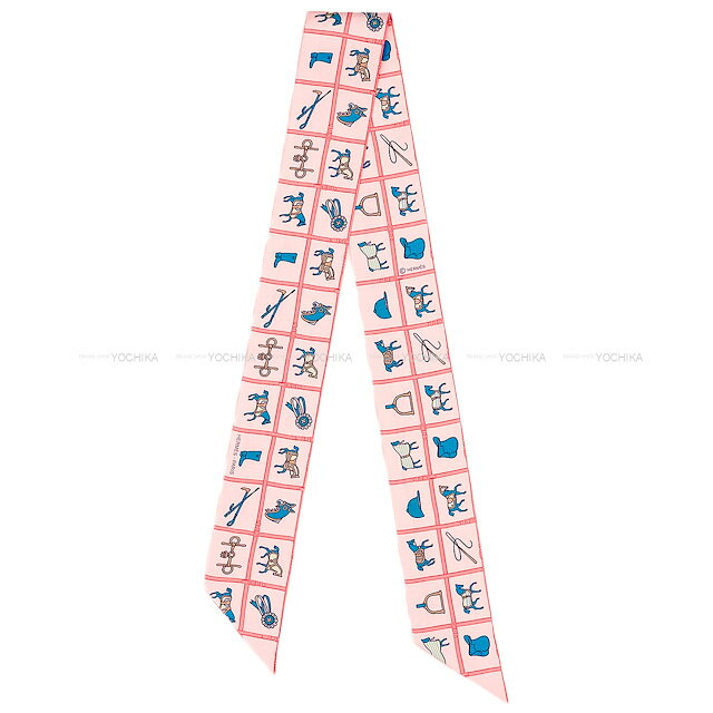 2022年秋冬 HERMES エルメス ツイリー Couvertures et Tenues de Jour 馬着 ローズ/ブルー/ヴェール シルク100％ スカーフ 新品(2022AW HERMES Twilly Couvertures et Tenues de Jour Rose/Bleu/Vert Silk100% scarf[BRAND NEW][Authentic])【あす楽対応】#よちかのサムネイル