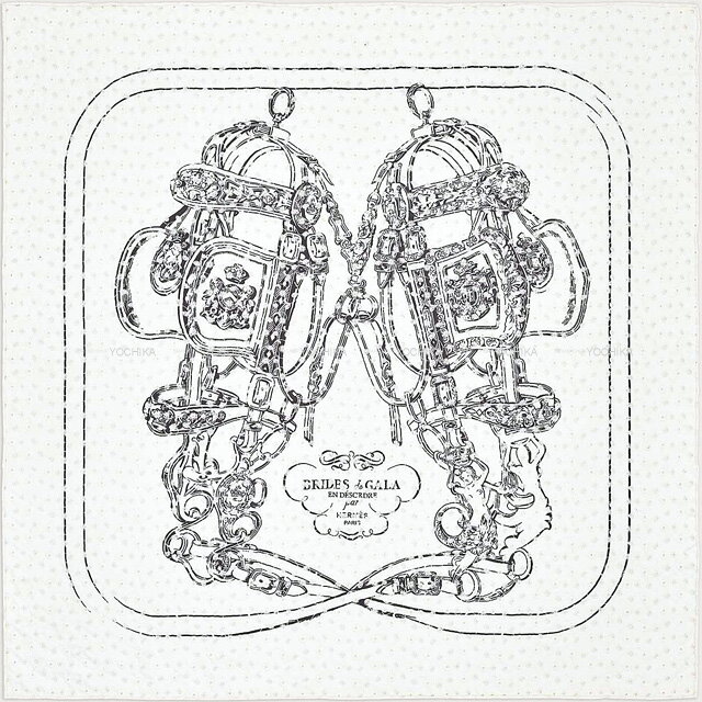 2023年 春夏 HERMES エルメス カレ70 イングリッシュ エンブロイダリー 刺繍 ブリッドドゥガラ 白 (ホワイト)/黒 (ブラック) シルク100％ スカーフ 新品未使用(2023 SS HERMES Carre 70 English embroidery Embroideries Brides de Gala Blanc/Noir)