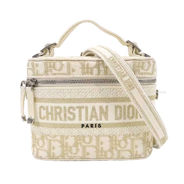 2021年 ホリデー クリスマスコレクション限定 Dior ディオール Dior TRAVEL ヴァニティバッグ スモール トップハンドル 白 (ホワイト)/ゴールド/黒 (ブラック) ショルダーバッグ 新品同様【中古】(Dior TRAVEL Vanity bag Small Top Handle Shoulder bag)