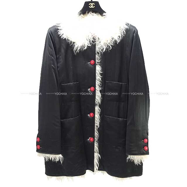 シャネル 2017年 CHANEL シャネル ココボタン ファー コート #48 黒 (ブラック)/ピンク シルク P57161 ダウンジャケット 新品未使用(2017 CHANEL COCO Button Fur Coat #48 Noir (Black)/Pink Silk P57161 Down jacket[EXCELLENT][Authentic])【あす楽対応】#よちか