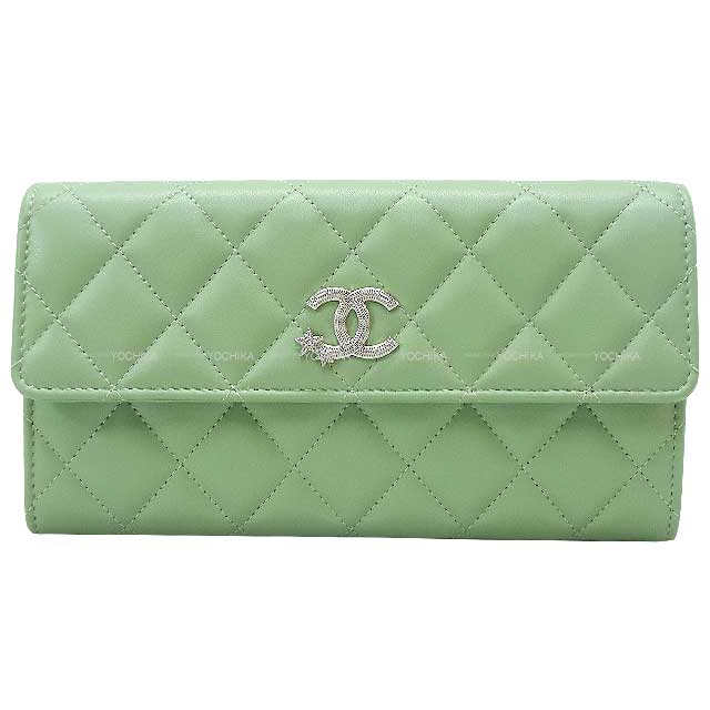 CHANEL シャネル スターココマーク マトラッセ フラップ ライトグリーン ラムスキン シルバー金具 AP3724 長財布 新品(CHANEL Star Cocomark Matelasse Flap Light Green Lambskin Silver HW AP3724 long wallet[BRAND NEW][Authentic])【あす楽対応】#よちか