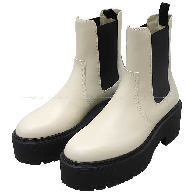 HERMES エルメス サイドゴア ショート ハロウ 白 (ホワイト) カーフスキン 37 ブーツ 新品(HERMES Side Gore Short Harrow Blanc (White) Calfskin 37 boots[BRAND NEW][Authentic])【あす楽対応】#よちか