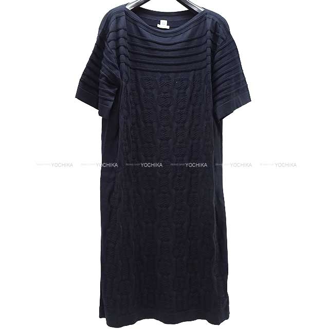 ᥹ ˥åȥԡ ɥ쥹 ̥󥯥 40 ͥӡ 륯/åȥ/ݥꥢߥ/饹 ˥å (HERMES Knit one piece dress Chaine D'ancre 40 Navy Silk/Cotton/Polyamide/Elastane T...