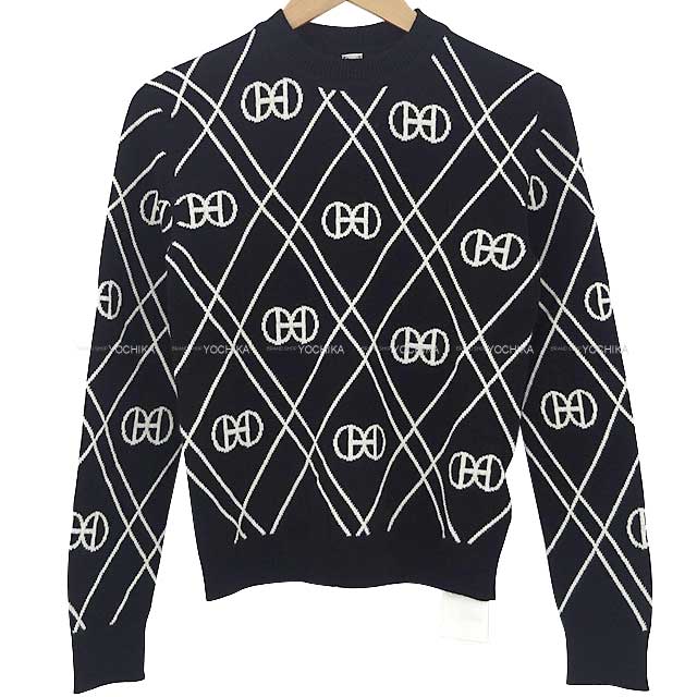 2022N t HERMES GX fB[X Hh OX[u  Z[^[ #34  (ubN)/ (zCg) JV~ 34 jbg Vigp(2022 SS HERMES H rondo Longus sleeve Sweater #34 Noir (Black)/Blanc (White) Cashmere 34 Knit[EXCELLENT][Authentic])