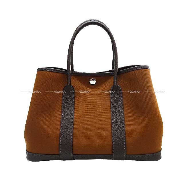 HERMES エルメス ガーデンパーティ 30 TPM アルザン/エベンヌ (エベーヌ) トワルオフィシエ/ネゴンダ シルバー金具 トートバッグ B刻印 新品同様( HERMES Garden Party 30 TPM Alezan/Ebene Toile officier/Veau Negonda Silver HW tote bag)