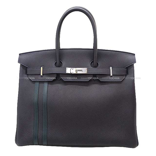 HERMES エルメス バーキン35 オフィサー ブルーニュイ/ヴェールシプレ トゴ/スイフト シルバー金具 ハンドバッグ C刻印 新品同様【中古】([Pre-loved] HERMES Birkin35 Officier Bleu Nuit/Vert Cypress Veau Togo/Veau Swift Silver HW Handbag[LIKE NEW][Authentic])