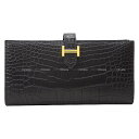 HERMES GX xAXt  (ubN) NR_CAQ[^[}bg S[h z C Vigp(HERMES Bearn Soufflet Noir (Black) Crocodile Alligator Mat Gold HW long wallet[EXCELLENT][Authentic])yyΉz#悿