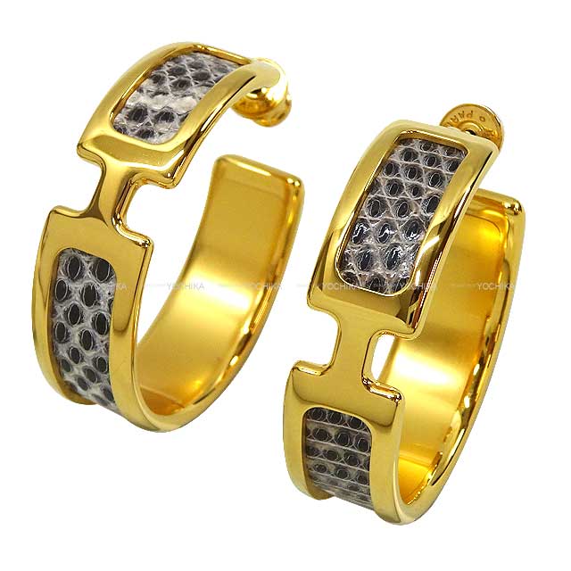 HERMES エルメス オランプ オンブレ リザード ゴールド金具 ピアス 新品同様【中古】([Pre-loved] HERMES Olympe Ombre Lizard Gold HW pierced earring[LIKE NEW][Authentic])【あす楽対応】#よちか