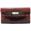 HERMES エルメス ケリーウォレット ギリーズ ルージュアッシュ クロコ アリゲーター/クロコ アリゲーターマット シルバー金具 長財布 D刻印 新品未使用(Kelly Wallet Ghillies Rouge H Crocodile Alligator Lisse/Crocodile Alligator Mat Silver HW long wallet)