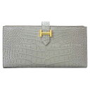 HERMES エルメス ベアンスフレ グリスパール (グリペール/パールグレー) クロコダイル アリゲーターマット ゴールド金具 長財布 B刻印 新品未使用(H...