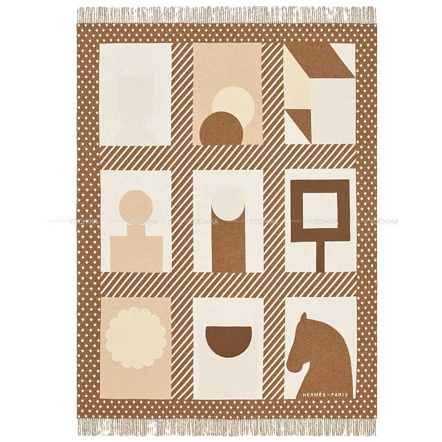 HERMES エルメス 大判 ブランケット プレード ジャガード フォーブルのオブジェ シザル/コキヤージュ ウール/カシミヤ H103722M 新品(HERMES Plaid Les Objets du Faubourg Blanket in jacquard Cisal/Coquillage Wool/Cashmere H103722M[BRAND NEW][Authentic]) #よちかのサムネイル