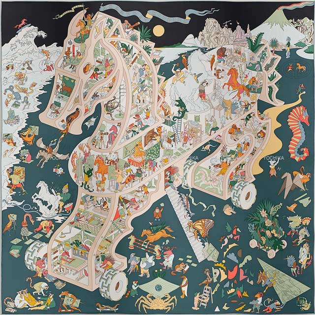 2025年秋冬 HERMES エルメス カレ90 アカデミア イピカ 黒 (ブラック)/アルドワーズ/ローズプードル シルク100％ H004281S09 スカーフ 新品(2025AW HERMES Carre 90 ACADEMIA HPPICA Noir (Black)/Ardoise//Rose Poodle Silk100% H004281S09 scarf[BRAND NEW][Authentic])のサムネイル