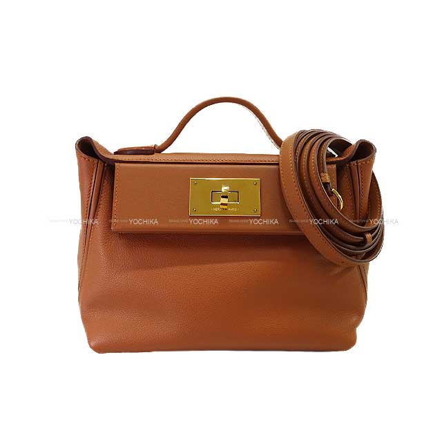 HERMES エルメス サック24/24 21 ミニ ヴァンキャトル ゴールド エバーカラー(エヴァーカラー)/スイフト ゴールド金具 ショルダーバッグ B刻印 新品同様【中古】([Pre-loved] HERMES Sac 24/24 21 Mini Gold Evercolor/Veau Swift Gold HW Shoulder bag)のサムネイル