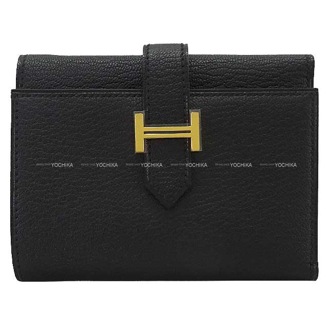 HERMES エルメス ベアンコンビネ 黒 (ブラック) シェーブルミゾル ゴールド金具 三つ折り財布 B刻印 新..
