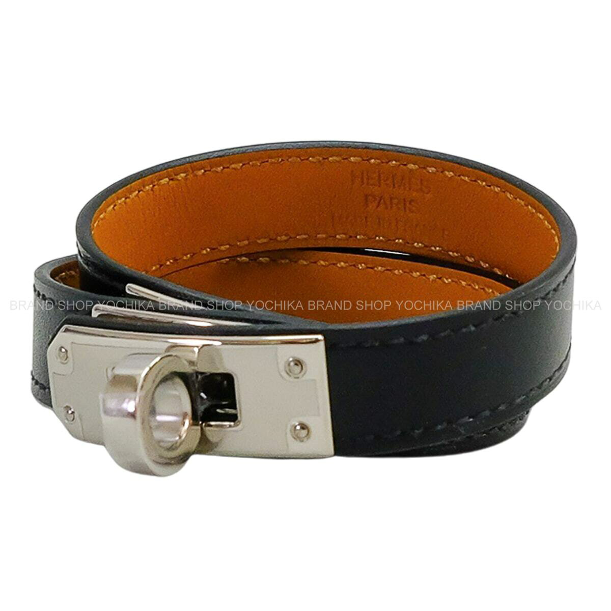 樂天商城 - HERMES エルメス ケリー ドゥブルトゥール #T2 黒 (ブラック) ボックスカーフ シルバー金具 ブレスレット B刻印 新品未使用(HERMES Kelly Double Tour #T2 Noir (Black) Box Calf Silver HW bracelet[EXCELLENT][Authentic])