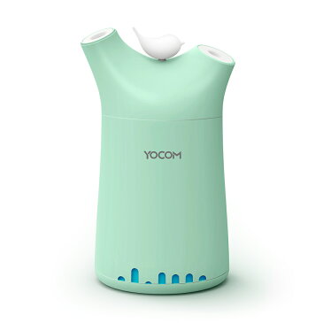 YOCOM 加湿器 卓上 超音波式 静音 小型 大容量 400ml アロマ対応 メロディ付き 車載対応 コードレス使用 LEDライト付き USB充電 持ち運びしやすい 操作簡単 交換給水芯2本付属（みどり）