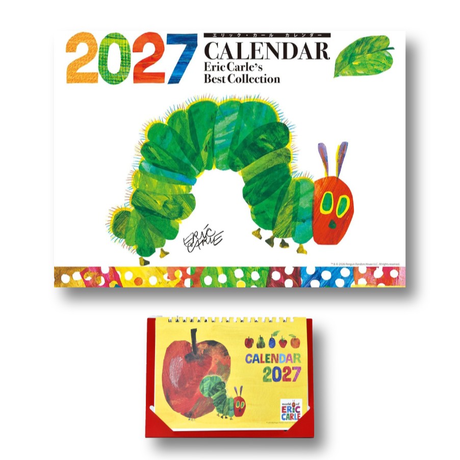 2027年 カレンダー 【新品】■タイトル／[エリック・カール カレンダーセット] 2027年カレンダー 壁掛け・卓上セット 令和9年 はらぺこあおむし ■品番／27CL-499-500 ■JAN／4541545067043・4541545062055 ■サイズ・仕様／[壁掛け]53×33cm・26P [卓上]14×20cm・13枚 / ヒラ・ヒラ ■商品説明／「はらぺこあおむし」で人気の「エリック・カール(Eric Carle)」2027年カレンダーが登場！ 壁掛けカレンダーと卓上カレンダーの2点セットです。 【セット内容】 ■27CL-499 エリック・カールベストコレクション ×1 (JAN:4541545067043) ■27CL-500 卓上 エリック・カール ポップアップ ×1 (JAN:4541545062055) ※画像はイメージです。画像内のサイズ比は実物と異なります。あらかじめご了承ください。 ◆カレンダーご購入時の注意事項 ●掲載画像はイメージです。昨年の仕様や製作途中のものを含む場合があり、実物とは異なる場合がございます。 　また、セット商品の画像につきましては、サイズ比が実物と異なる場合がございます。 　詳しいサイズは商品ページに記載しておりますので、そちらをご参照ください。 ●商品の発売日や仕様などは、予告なく変更となる場合がございます。 　個別でのご案内は行っておりませんので、最新情報は商品ページにてご確認ください。 　なお、生産中止となった場合には、当店より別途ご連絡を差し上げます。 ●カレンダーは季節商品のため、メーカー在庫がなくなり次第、販売終了となります。 　ご検討中のお客様はお早めのご注文をおすすめいたします。 ◆発送について ●配送業者のご指定は承っておりません。 　商品の数量・サイズ・重量・お届け先を考慮のうえ、当店にて配送方法を選定させていただきます。 ●お届け日時のご指定は承っておりません。 ●カレンダーは他の商品（CD・DVD・雑貨など）との同梱発送を承っておりません（一部対象商品を除く）。 ●複数の商品をご注文いただいた場合、すべての商品が揃い次第、まとめて発送いたします（最も遅い発売日に合わせての発送となります）。 　発売済み商品の先行発送をご希望の場合は、恐れ入りますが予約商品とは別々にご注文ください。 　※当店では自動での分割発送は行っておりません。あらかじめご了承ください。 ●受注状況や受注内容により、同じ日にご注文いただいた場合でも、発送日が異なる場合がございます。 ●発売日以降のお届けを予定しておりますが、受注状況や天候などの影響により、お届けまでお時間をいただく場合がございます。
