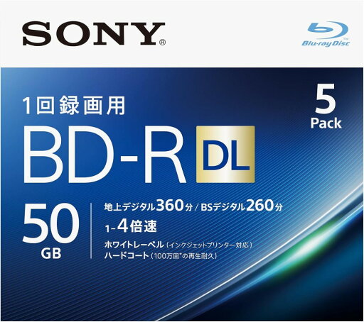 【6/22 20:00~6/27 01:59 ポイント5倍】●ソニー ブルーレイディスク BD-R DL 50GB (1枚あたり地デジ約6時間) 1回録画用 5枚入り 4倍速ダビング対応 ケース付属 5BNR2VJPS4 【6/22 20:00~6/27 01:59 ポイント5倍】●ソニー ブルーレイディスク BD-R DL 50GB (1枚あたり地デジ約6時間) 1回録画用 5枚入り 4倍速ダビング対応 ケース付属 5BNR2VJPS4