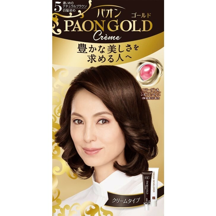 【4/24 20:00~ 4/27 09:59 ポイント5倍】【医薬部外品】 パオン ゴールド ヘアカラー クリーム 5 濃いめのナチュラルブラウン 白髪染め 50g+50g