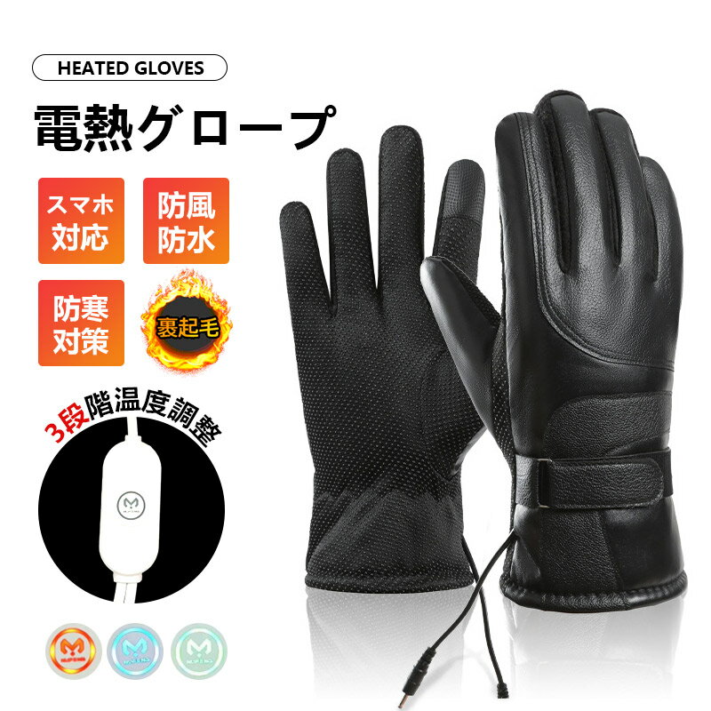 電熱グローブ 手袋 USB給電式 ヒーターグローブ 3段階温度調整 裏起毛 裏ボア 防水 防寒対策 防風 冬 スマホ対応 バイク 釣り 滑り止め(2)