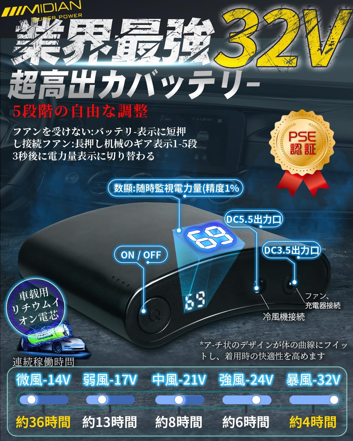 20%割引10%ポイントUP【冷風機服・ペルチェ冷却服適配バッテリー】32V超強力パワー...