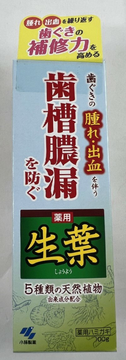 小林製薬 薬用 生葉 しょうよう b 100g 歯磨き粉 歯ぐきの腫れ 出血を伴う 歯槽膿漏を防ぐ 5種類の天然植物由来成分配合の薬用ハミガキ (4987072008041 )