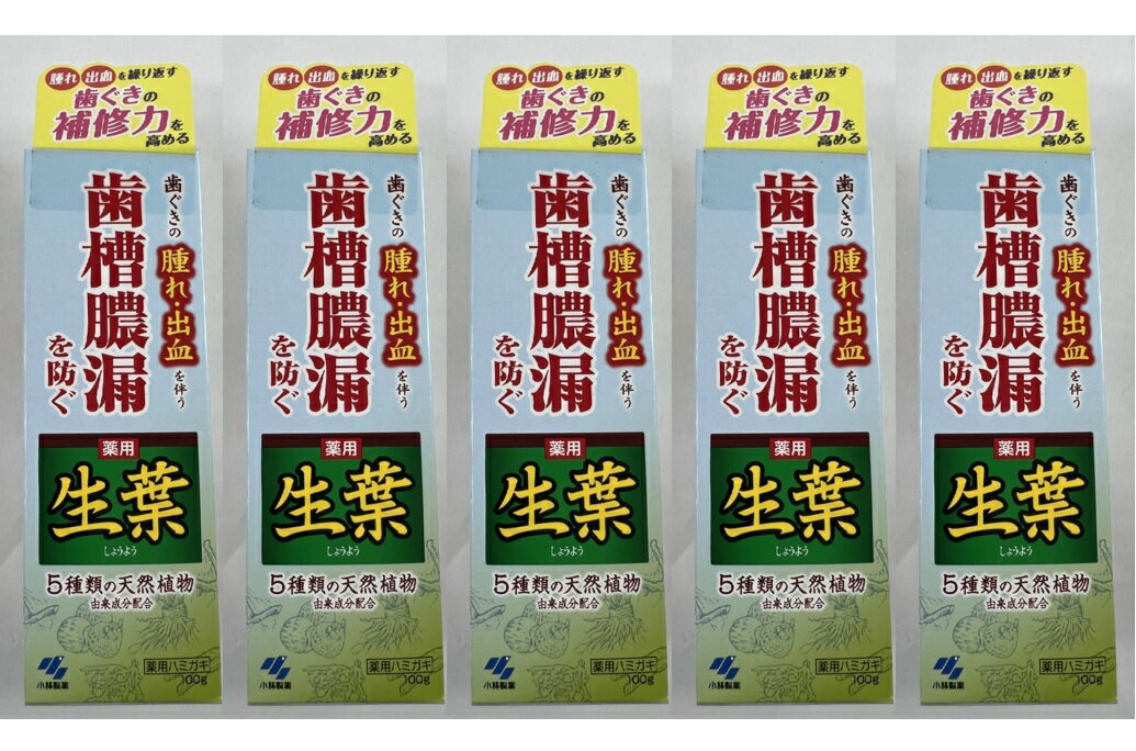 【×5本セット送料込】小林製薬 薬用 生葉 しょうよう b 100g 歯磨き粉 歯ぐきの腫れ 出血を伴う 歯槽膿漏を防ぐ 5種類の天然植物由来成分配合の薬用ハミガキ (4987072008041 )