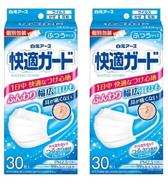 【30枚入×2箱セット送料込】白元アース 快適ガード マスク ふつう サイズ