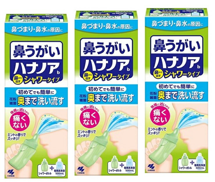 【×3本セット送料込】小林製薬 鼻うがい ハナノア シャワータイプ 500ml　浄液を反対の鼻から出すタイプの鼻洗浄器です 4987072061268