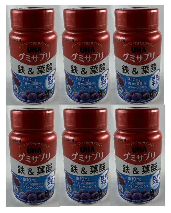 UHA味覚糖 グミサプリ 鉄＆葉酸 ボトル 30日分 60粒 アサイーミックス味 鉄、葉酸の栄養機能食品です/赤血球の形成を助ける栄養素です (4902750651807)