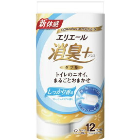 【送料無料・まとめ買い4個セット】エリエール消臭+ トイレットティシュー ダブル しっかり香るフレッシュクリアの香り 12ロール