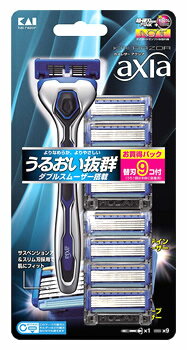 【送料無料・まとめ買い×4個セット】貝印 カイレザー アクシア バリューパック スリム 本体+替刃9ヶ付 カミソリ