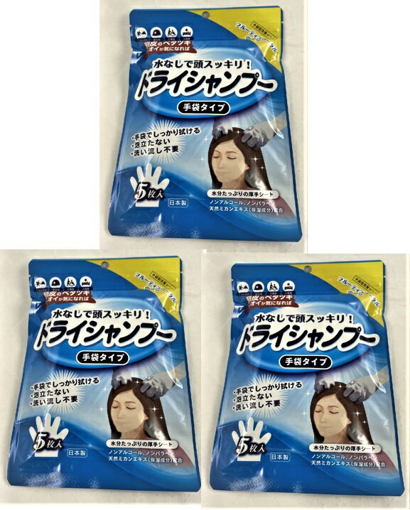 【 5枚入 3袋 メール便送料込】本田洋行 手袋シャンプー フルーティフローラル 水やタオルを使わずに拭くだけで汚れを取り除き 頭皮を清潔に保つドライシャンプー シャンプーできない時に 防災…