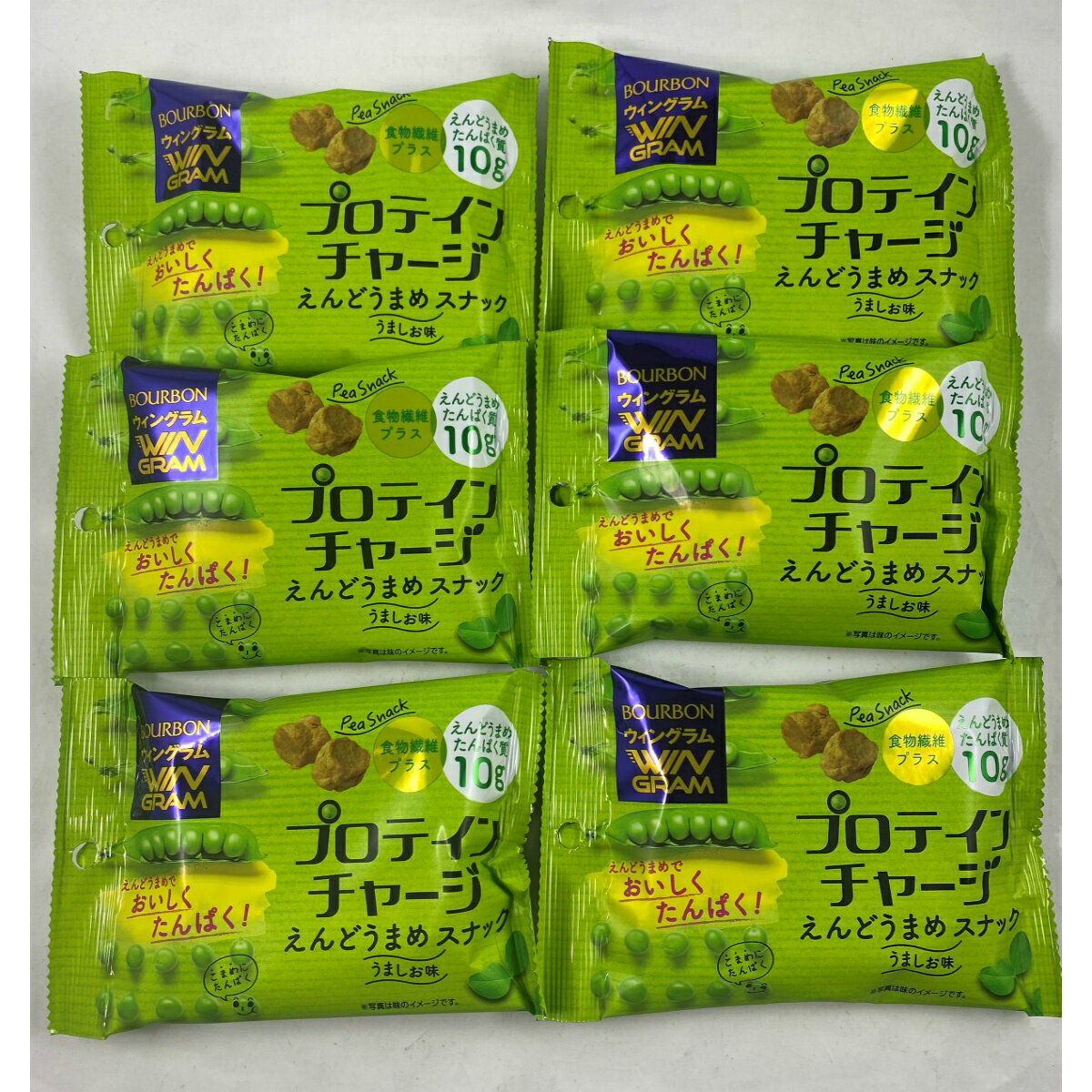【×6個セットメール便送料込】ブルボン ウィングラム プロテインチャージ えんどうまめスナック うましお味 35gタンパク質たっぶりのおやつ プロテイン菓子 4901360343263のサムネイル