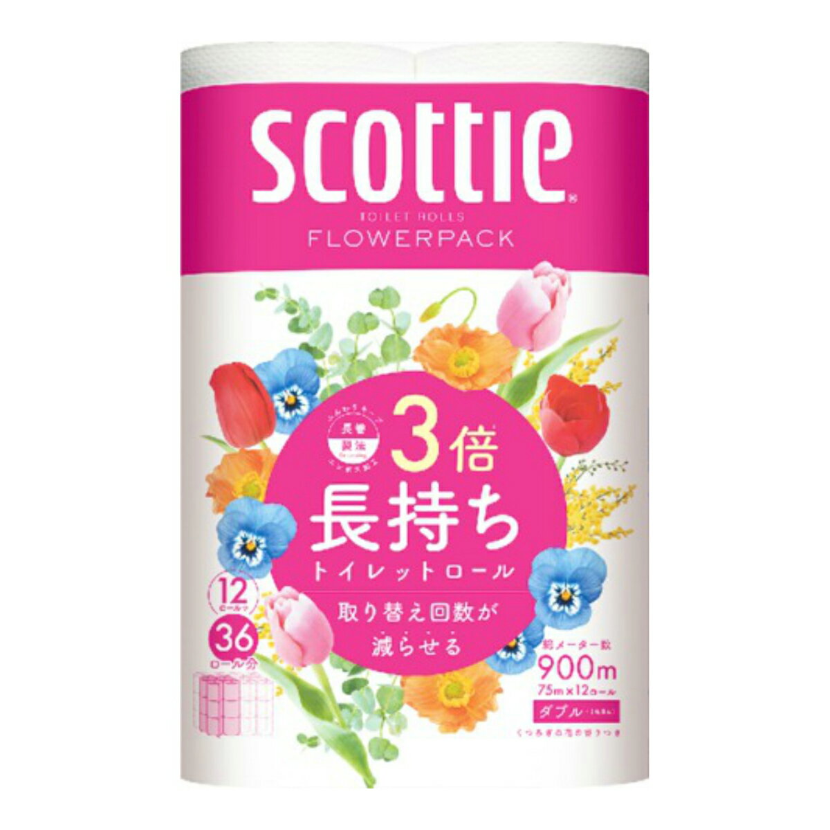 日本製紙 スコッティ フラワーパック 3倍巻き 12ロール トイレットロール
