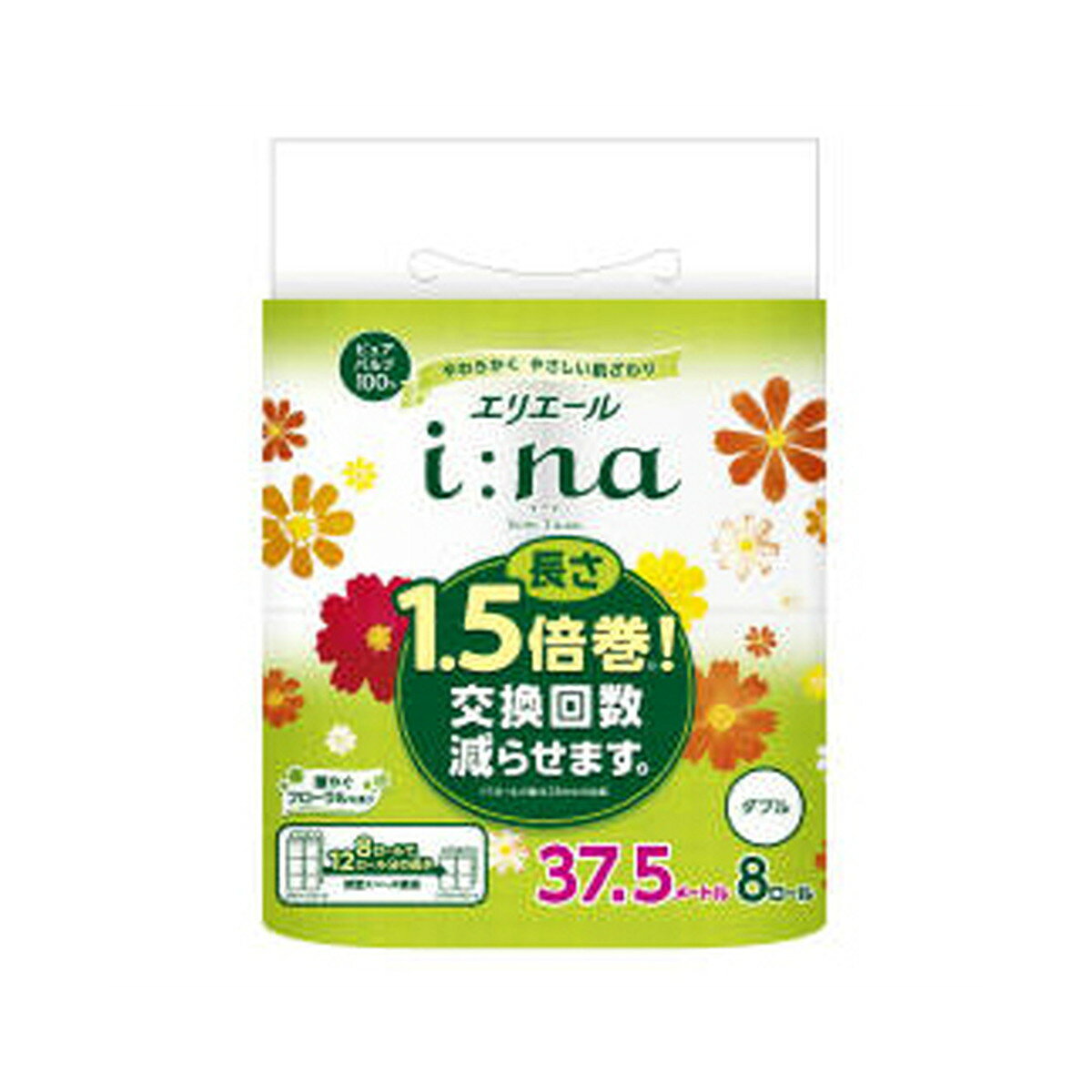 【今月のオススメ品】大王製紙 エリエール i:na イーナ トイレットティシュー 1.5倍巻 ダブル 8ロール入 yoikenkou-10489967 ケンコウlife サンプル画像2