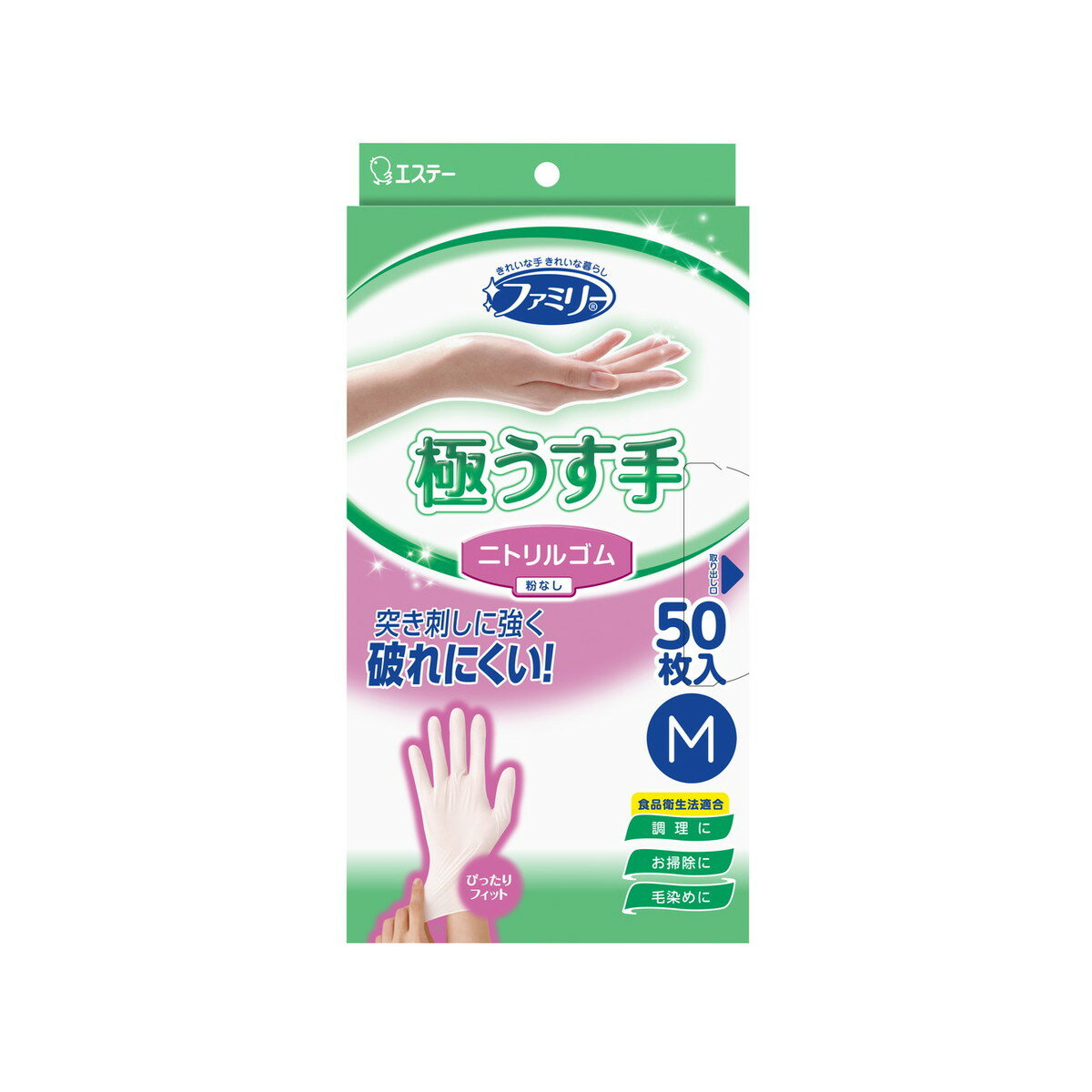 【送料込・まとめ買い×6個セット】エステー ファミリー ニトリルゴム 極うす手 M ホワイト 50枚入