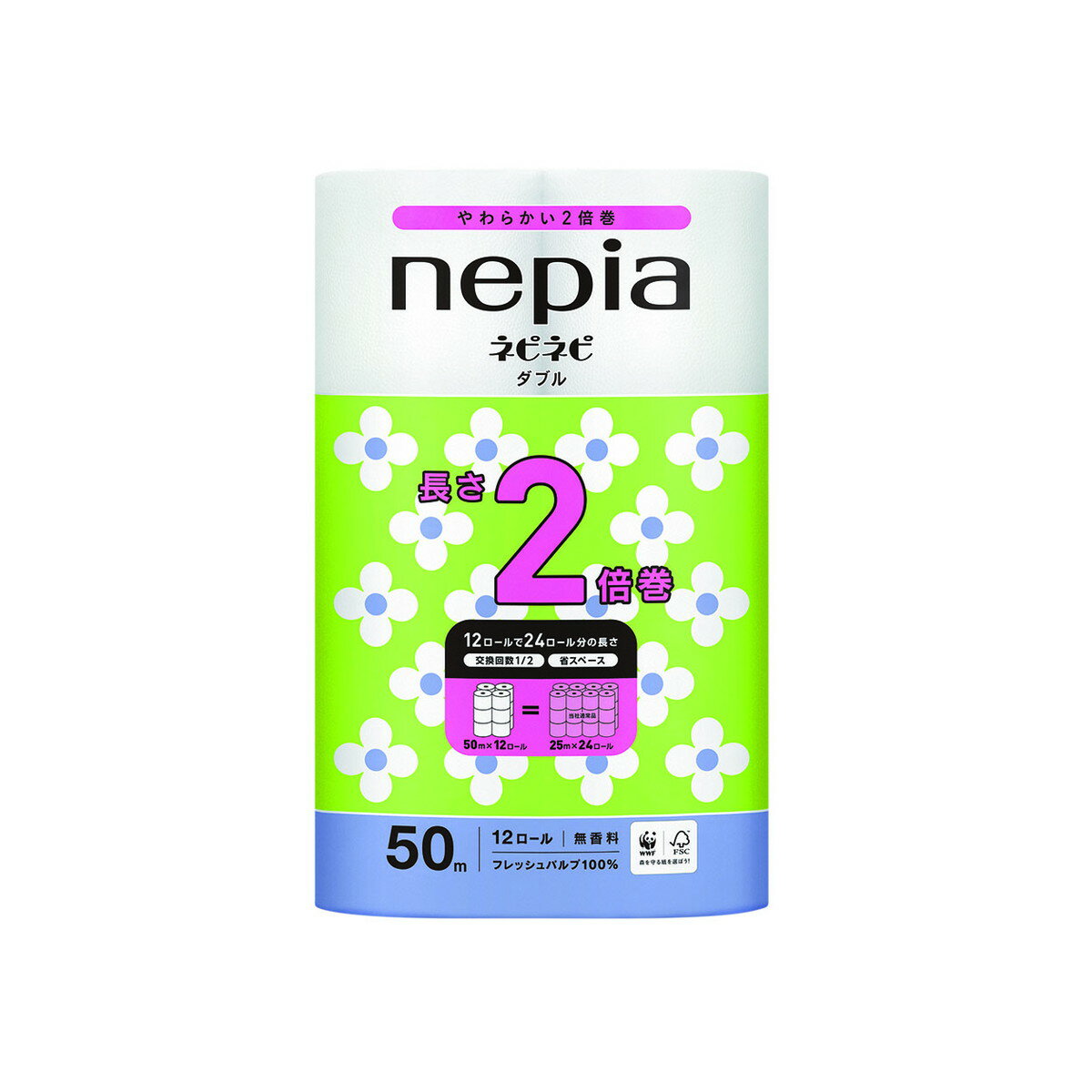 【送料込・まとめ買い×6個セット】王子ネピア nepia ネピネピ トイレットロール 2倍巻 ダブル 50m 12ロール